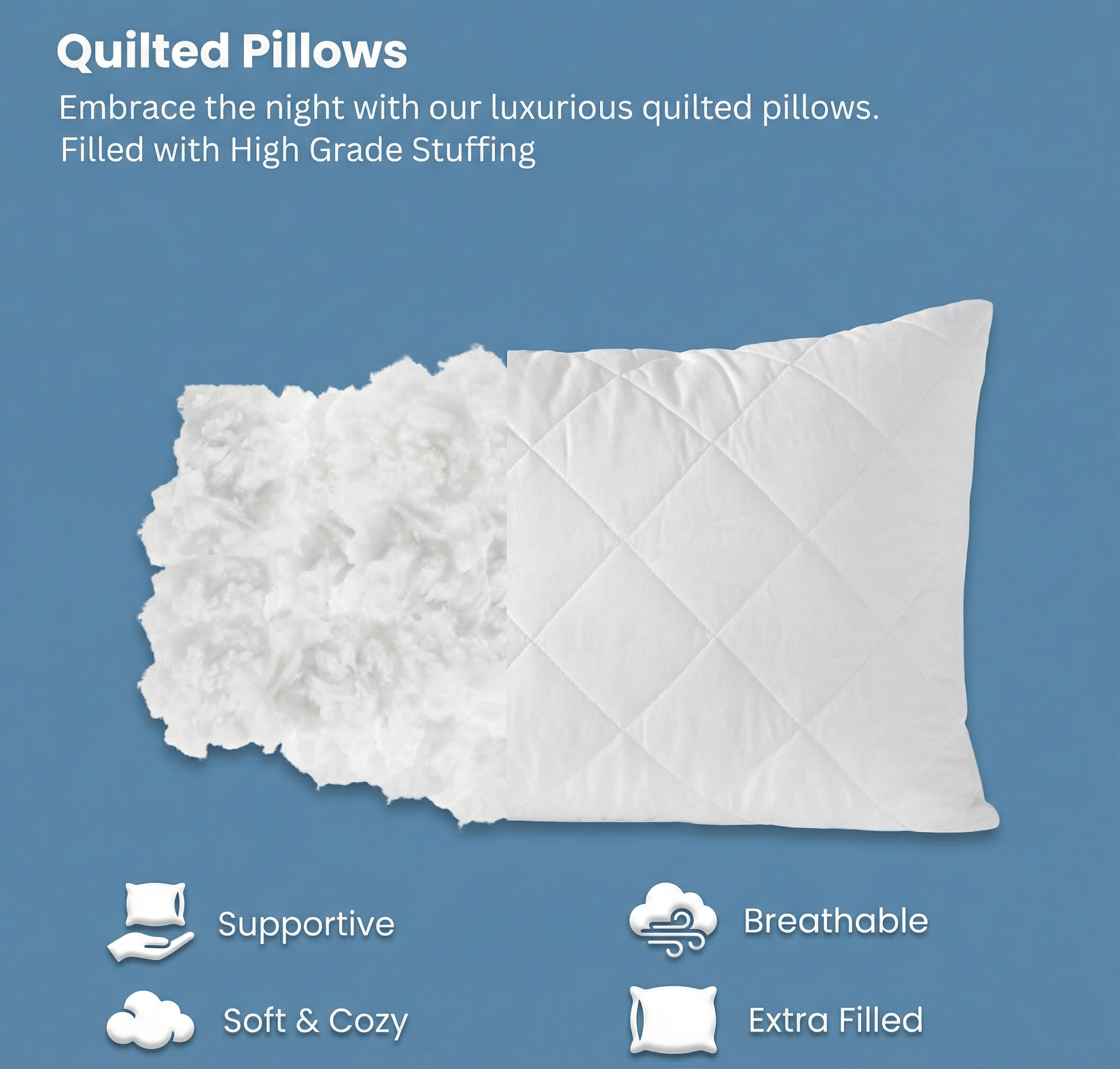 Quilted Pillows - Hotel Quality Premium Hollowfibre Filled (Pack of 2)