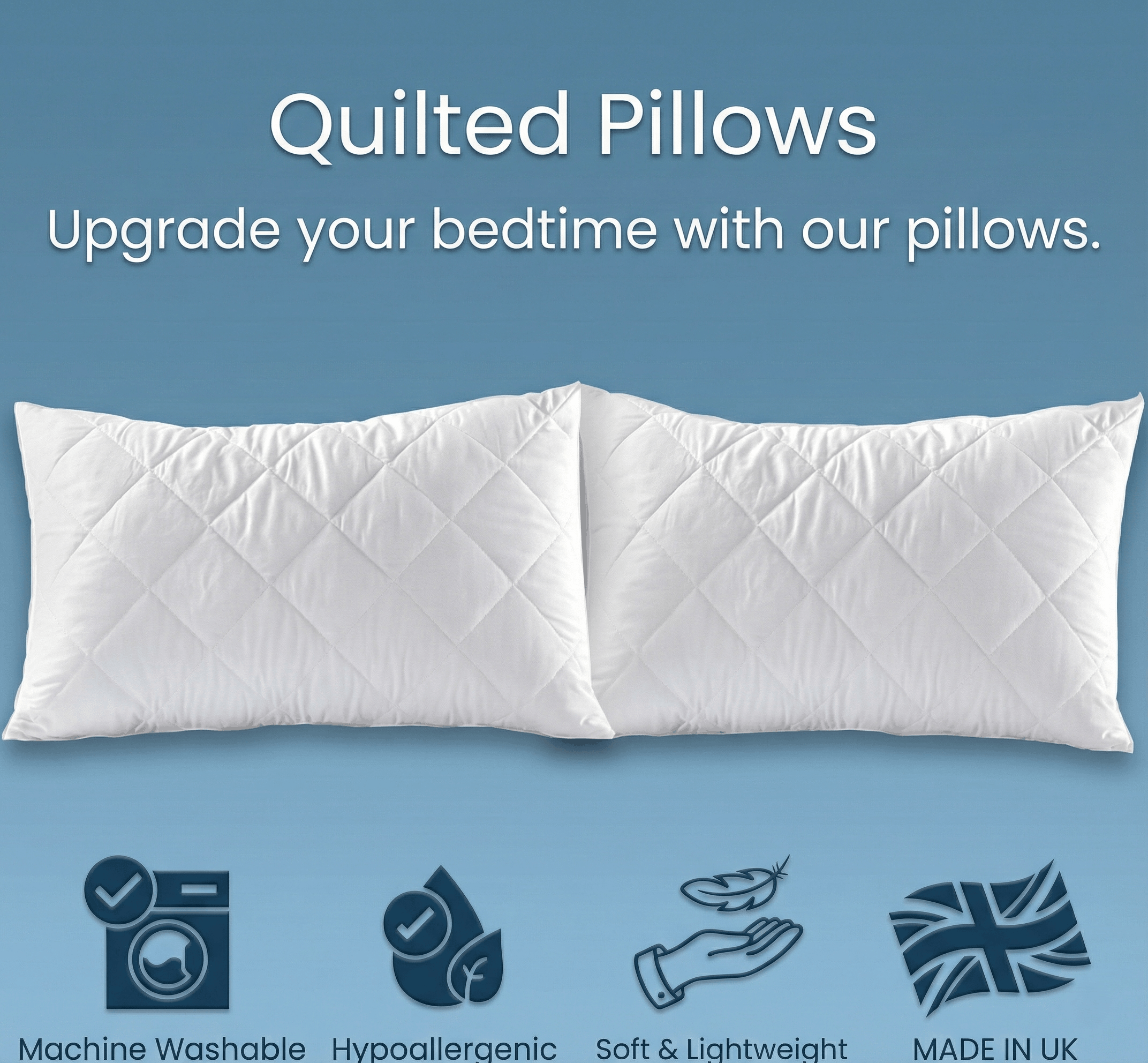 Quilted Pillows - Hotel Quality Premium Hollowfibre Filled (Pack of 2)