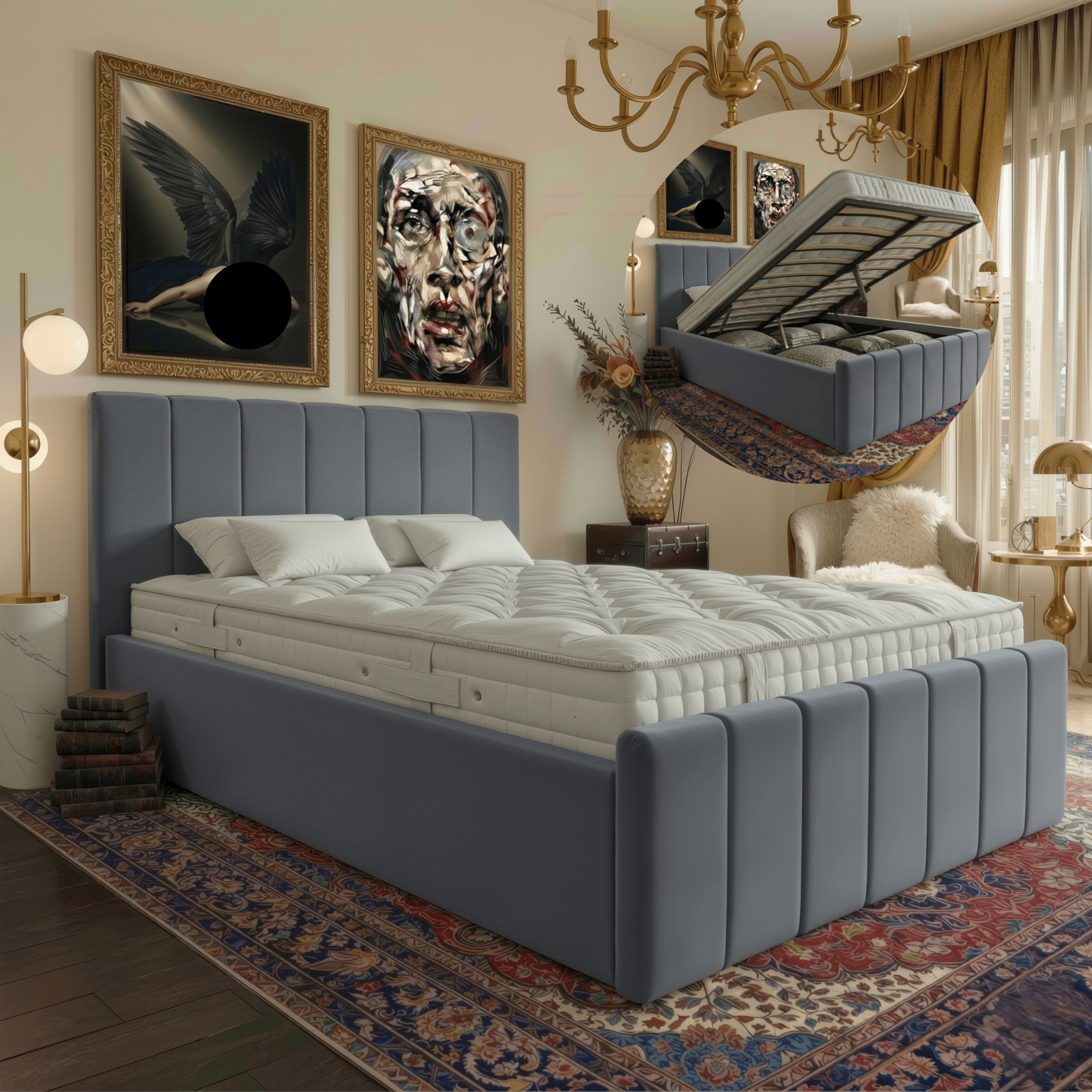 Premium Plush Velvet Ottoman Storage Bed Frame – Gas Lift